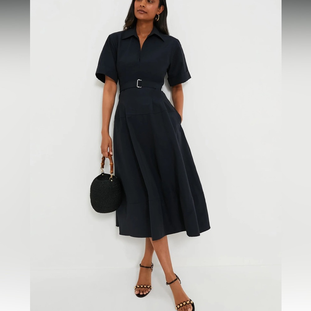 SIMKHAI
Midnight Deanna Short Sleeve Belted Midi Dress - Picture 2 of 14